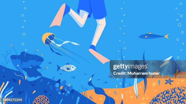 vektorillustration des konzepthintergrunds der unterwasserwelt. - seabed stock-grafiken, -clipart, -cartoons und -symbole