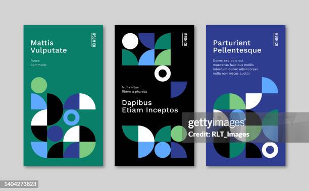 vertical design template set with abstract geometric graphics — clyde system, ipsumco series - sustainability corporate stock illustrations