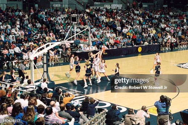 View of the University of Connecticut women's basketball team playing against the University of Toledo during the second round of the NCAA...