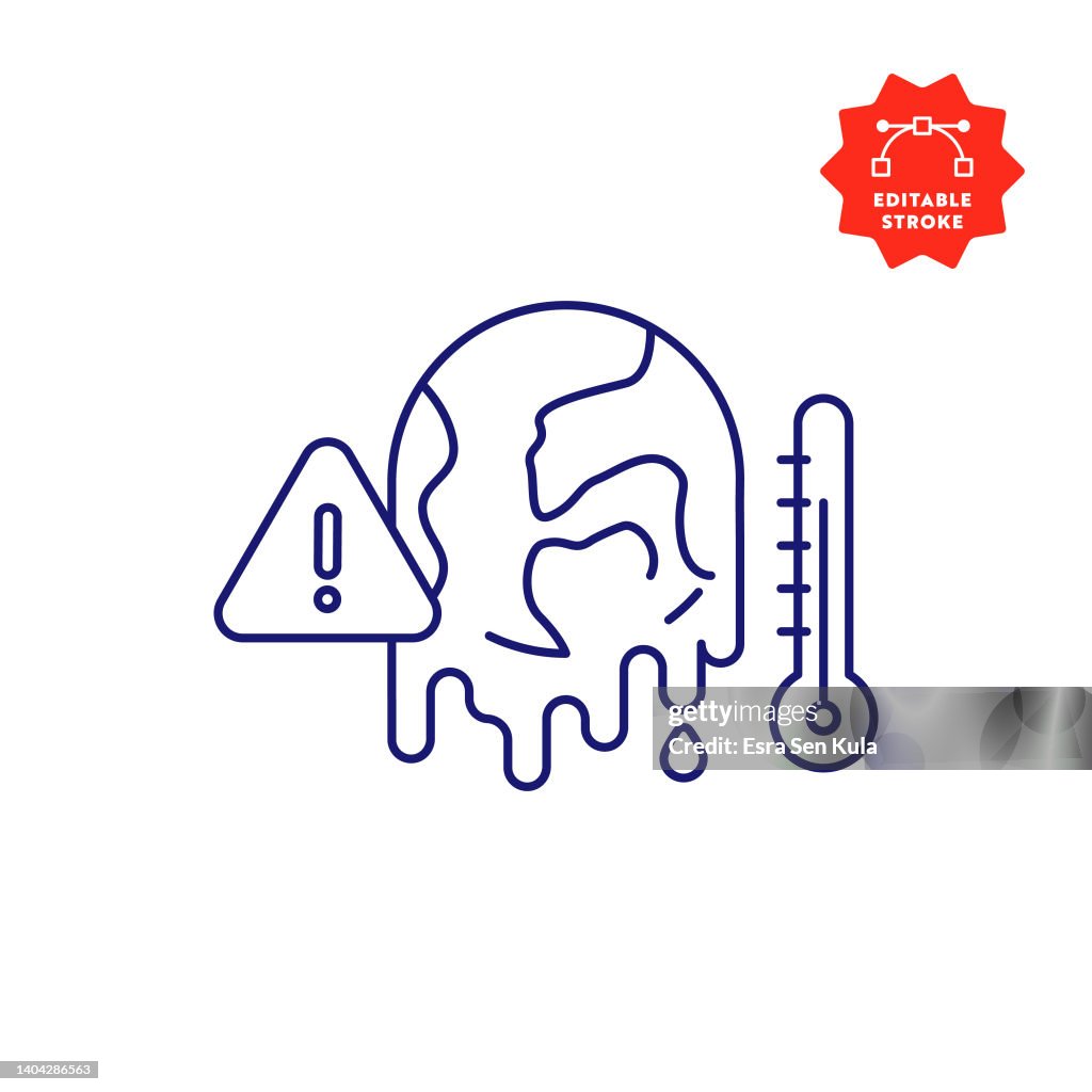 Climate Change Warning Line Icon with Editable Stroke
