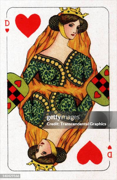 This Queen of Hearts playing card from the Turnhout Pack was printed in Amsterdam, Holland, circa 1900.