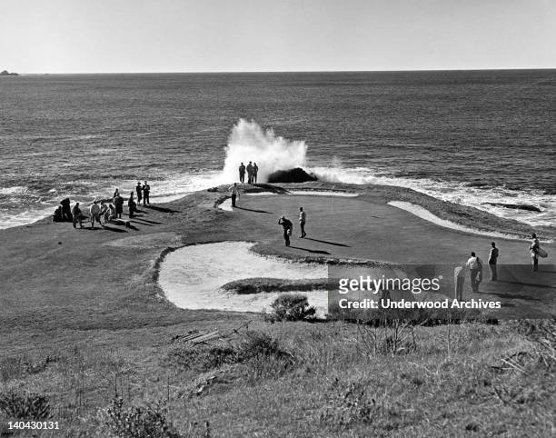 The seventh hole at Pebble Beach Golf Course, Pebble Beach, California circa 1950.