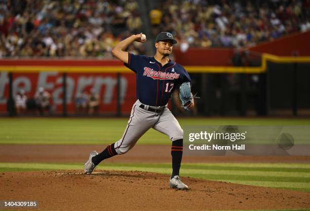 Chris Archer of the Minnesota Twins delivers a pitch against the Arizona Diamondbacks at Chase Field on June 19, 2022 in Phoenix, Arizona.