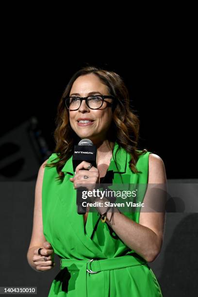 Shira Lazar speaks onstage during the Mythical Games NFT.NYC event at the Glasshouse on June 21, 2022 in New York City.