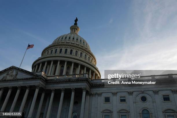 View of the U.S. Capitol Dome on June 21, 2022 in Washington, DC. The bipartisan group of senators working on gun-reform legislation returned today...
