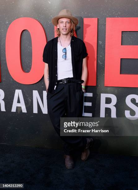Jamie Campbell Bower attends the Universal Pictures' "The Black Phone" Los Angeles premiere at TCL Chinese Theatre on June 21, 2022 in Hollywood,...
