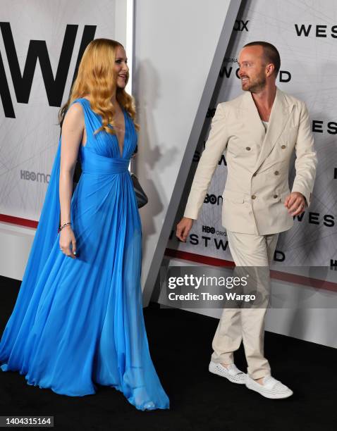 Evan Rachel Wood and Aaron Paul attend HBO's "Westworld" Season 4 Premiere at Alice Tully Hall, Lincoln Center on June 21, 2022 in New York City.