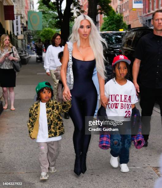Psalm West, Kim Kardashian and Saint West go to dinner at Cipriani on June 21, 2022 in New York City.