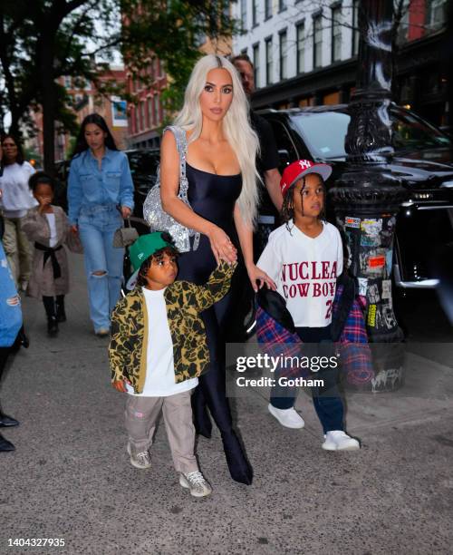 Psalm West, Kim Kardashian and Saint West go to dinner at Cipriani on June 21, 2022 in New York City.