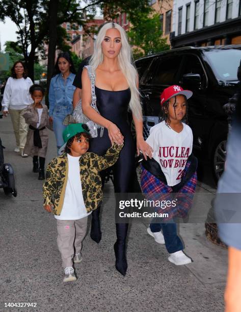 Psalm West, Kim Kardashian and Saint West go to dinner at Cipriani on June 21, 2022 in New York City.