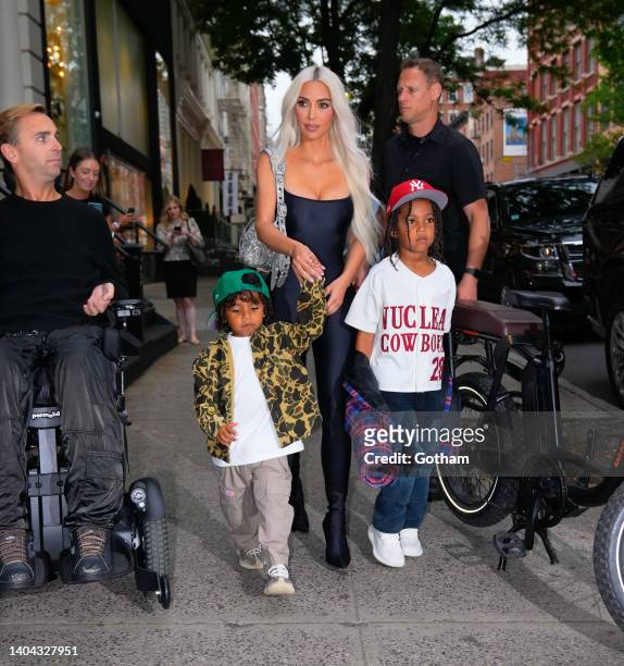Psalm West, Kim Kardashian and Saint West go to dinner at Cipriani on June 21, 2022 in New York City.