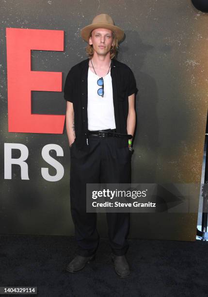 Jamie Campbell Bower arrives at the Universal Pictures' "The Black Phone" Los Angeles Premiere on June 21, 2022 in Hollywood, California.