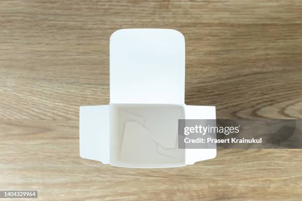 empty packaging boxes, paper boxes - mockup open on top of table - carton stock pictures, royalty-free photos & images