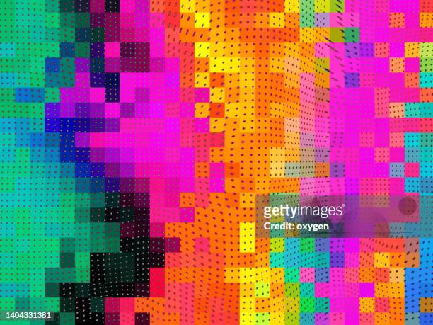 abstract futuristic blue purple distorted background. glitch texture geometric square extrude shapes - distorted image stockfoto's en -beelden
