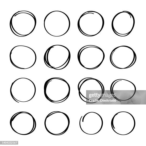 ilustraciones, imágenes clip art, dibujos animados e iconos de stock de colección vectorial de círculos de línea dibujados a mano con trazo editable - circle