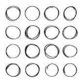 Vector collection of hand drawn line circles with editable stroke