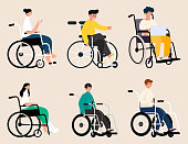 Disabilities people with variety of activities on wheelchair