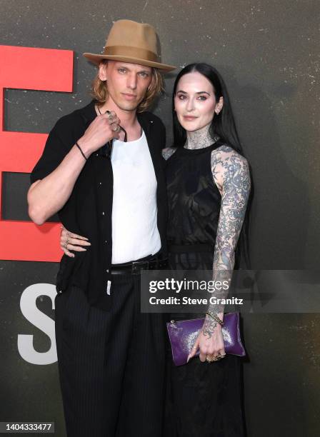 Jamie Campbell Bower arrives at the Universal Pictures' "The Black Phone" Los Angeles Premiere on June 21, 2022 in Hollywood, California.