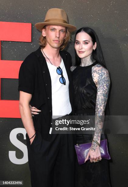 Jamie Campbell Bower arrives at the Universal Pictures' "The Black Phone" Los Angeles Premiere on June 21, 2022 in Hollywood, California.