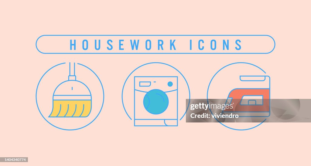 Triple icon pack of Housework line set