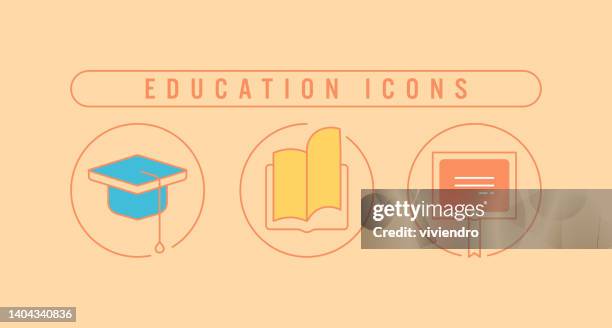 triple icon pack of education line set - empty primary school classroom stock illustrations