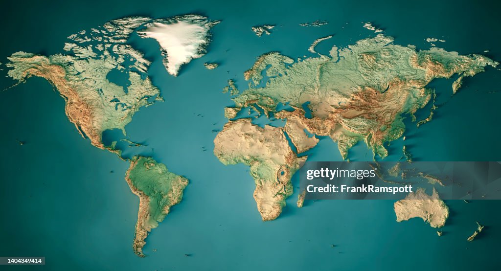 世界地図地形図暗い海の色