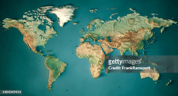 world map topographic map dark ocean color - the americas stock pictures, royalty-free photos & images