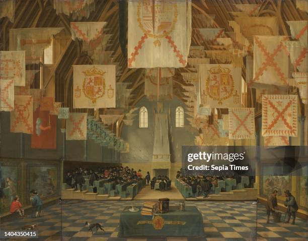 Interior of the Grote Zaal at the Binnenhof in The Hague, during the Great Assembly of the States General in 1651, Bartholomeus van Bassen, c. 1651.