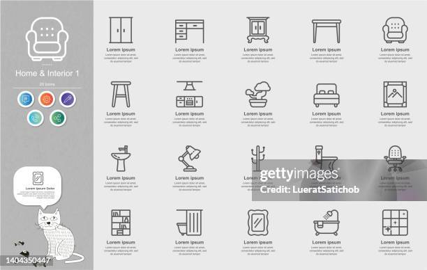 home & interior line icons content infographic - empty dining room stock illustrations