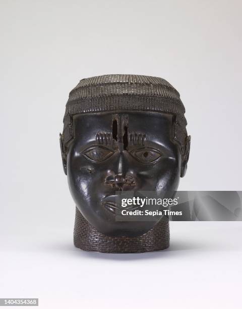 Commemorative Head, Unidentified Edo artist, Kingdom of Benin, c.1000–1897, 15th–18th century, Bronze, iron, Benin City, Edo state, Western Africa...