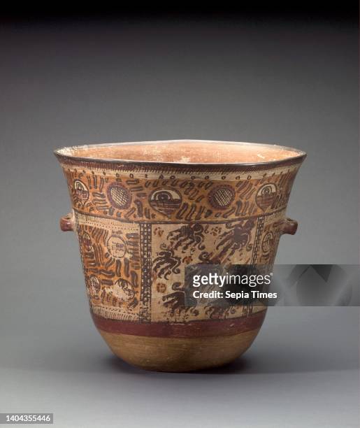 Vessel with Painted Motifs, Mixtec, Late Postclassic period, c.1200–1521, c.1200–1400, Ceramic with slip, Mexico, North and Central America,...