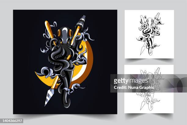 octopus angry logo - rich fury stock illustrations
