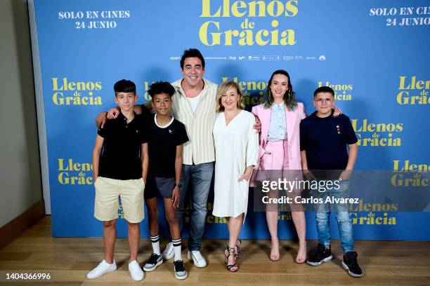 Spanish actors Pau Marquez, Dairon Tallon, Pablo Chiapella, Carmen Machi, Paula Usero and Adrian Lopez attend the 'Llenos de Gracia' photocall at the...