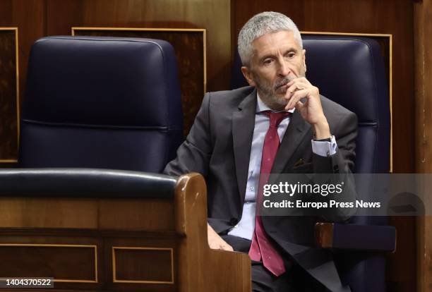 The Minister of the Interior, Fernando Grande-Marlaska, in a control session, in the Congress of Deputies, on 22 June, 2022 in Madrid, Spain. This is...