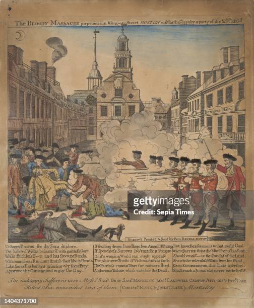 Paul Revere, American, 1735–1818, The Bloody Massacre Perpetrated in King-Street Boston on March 5th 1770 by a Party of the 29th Regt., Hand-colored...