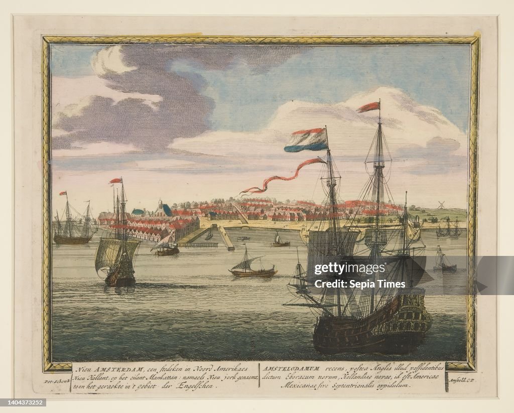 Artist: Petrus Schenck, Dutch, 1661-1711, Nieu Amsterdam, een Stedeken in Noord Amerikaes Nieu Holllant, op het eilant Mankattan: namaels New jork genaemt… (New Amsterdam, a town in North Amerika’s New Holland, on the island of Manhattan: renamed New Y