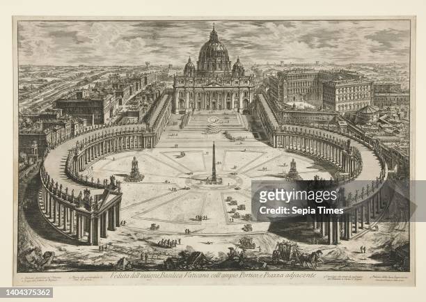 Giovanni Battista Piranesi, Italian, 1720–1778, Veduta dell’insigne Basilica Vaticana coll’ampio Portico, e Piazza adjacente , from Vedute di Roma,...