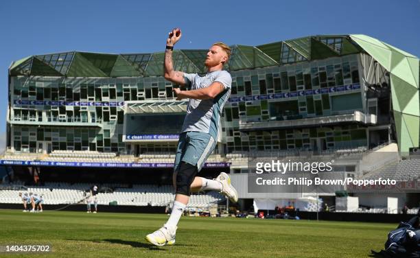 Ben Stokes of England bowls during a training session before the third Test against New Zealand at Headingley on June 22, 2022 in Leeds, England.
