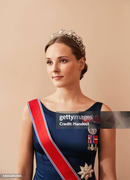 In this handout photo provided by the Royal Court, Princess Ingrid Alexandra is seen on the occasion of her 18th birthday at the Royal Court on June...