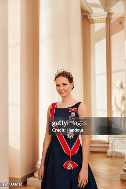 In this handout photo provided by the Royal Court, Princess Ingrid Alexandra is seen on the occasion of her 18th birthday at the Royal Court on June...