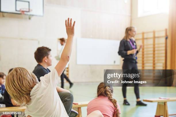 children having class in school gym - school gymnastics 個照片及圖片檔