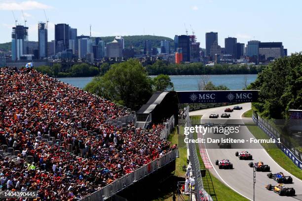 General view of the field at the race start during the F1 Grand Prix of Canada at Circuit Gilles Villeneuve on June 19, 2022 in Montreal, Quebec.