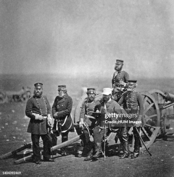 Captain Barlow, Captain Trevor, Captain Hall, Captain Dwyer, Major Budd, Captain Hammersley, 14th Regiment ca. 1855'.
