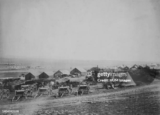 Artillery waggons [i.e., wagons], view looking towards Balaclava ca. 1855'.