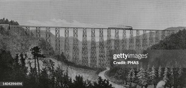 United States. Alton. State of Pennsylvania. The Kinzua Viaduct. Wrought iron rail bridge built in May 1882. Buffalo, Rochester and Pittsburgh...