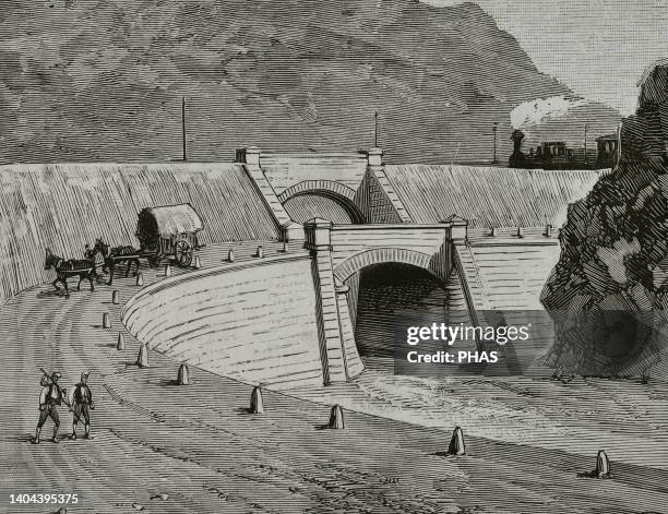 Spain, Catalonia. Valls-Vilanova-Barcelona Railway . Inauguration of the railway from Barcelona to Vilanova i la Geltrú on 29 December 1881. Double...