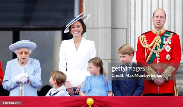 Queen Elizabeth II, Prince Louis of Cambridge, Catherine, Duchess of Cambridge, Princess Charlotte of Cambridge, Prince George of Cambridge and...