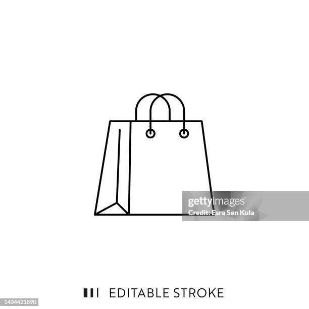 ilustraciones, imágenes clip art, dibujos animados e iconos de stock de icono de línea de bolsa de compras reutilizable con trazo editable - bolsas de la compra