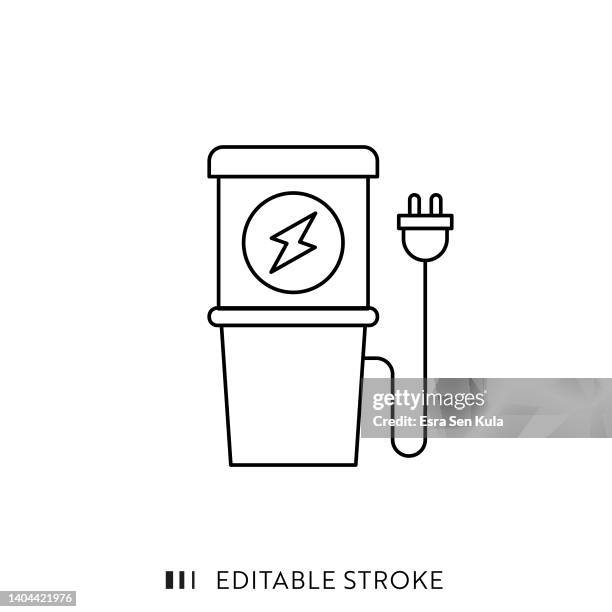 charging station line icon with editable stroke - car engine white background stock illustrations