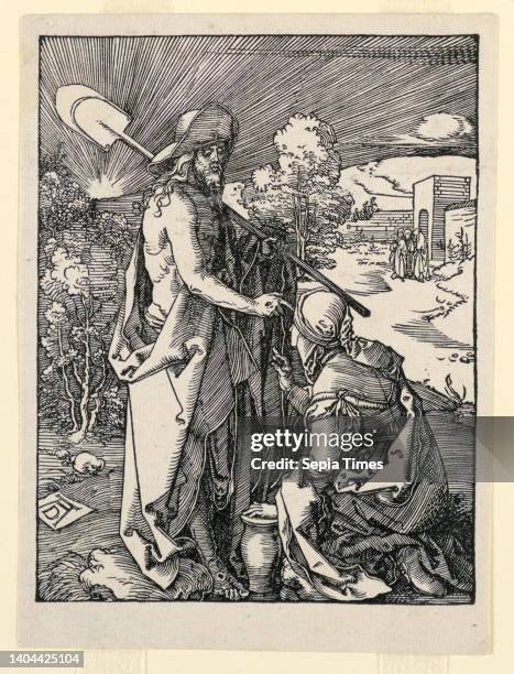 Noli me Tangere , from The Little Passion Series, Albrecht Dürer, German, 1471–1528, Woodcut on off-white laid paper, Mary Magdalen kneels at right....